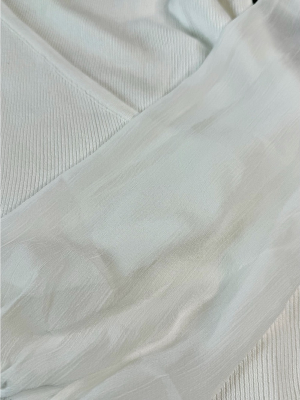 French Connection White V-Neck Puff Sleeve Wrap Blouse - Picture 7 of 8